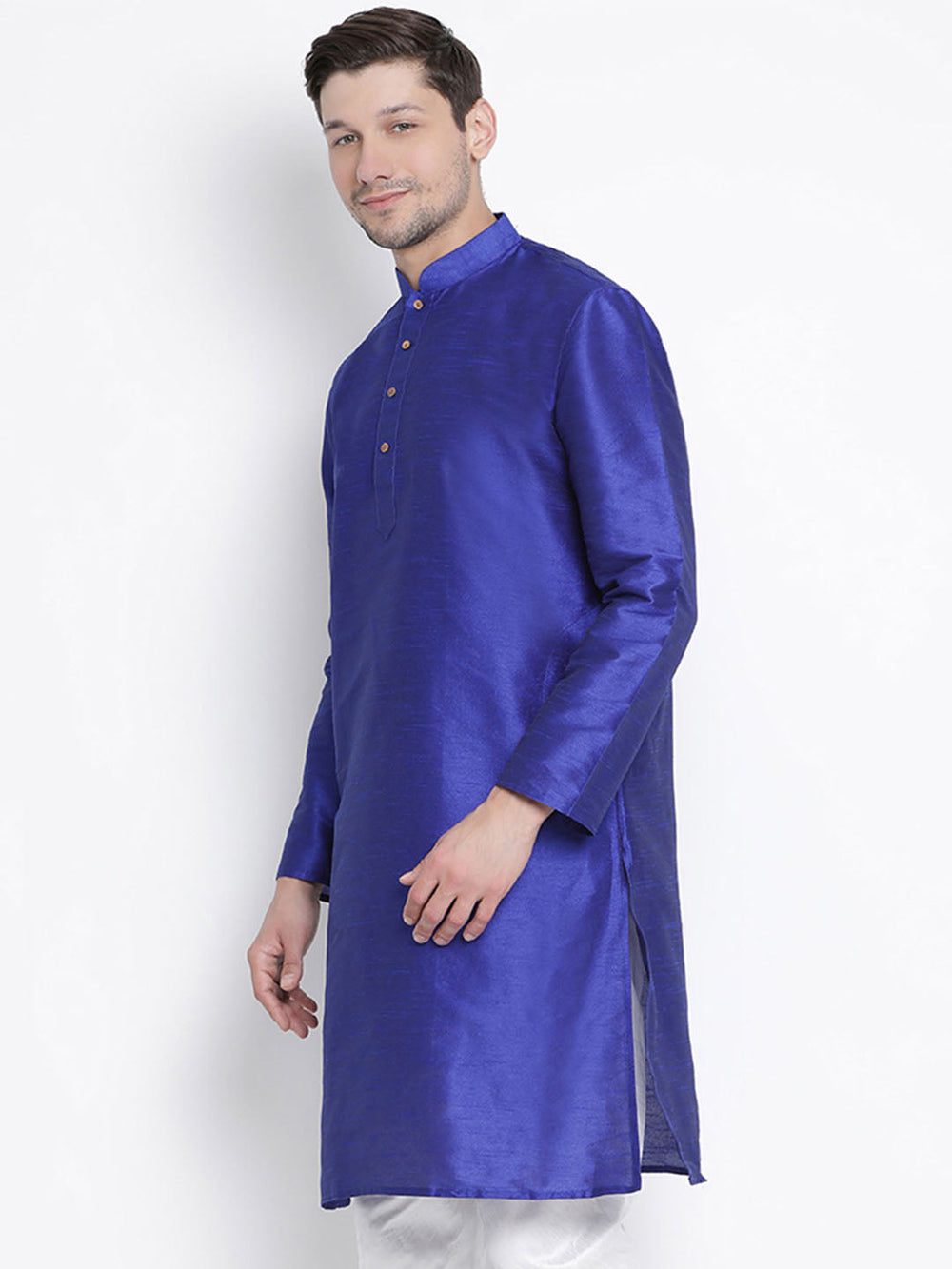 Men's Blue Cotton Silk Blend Kurta