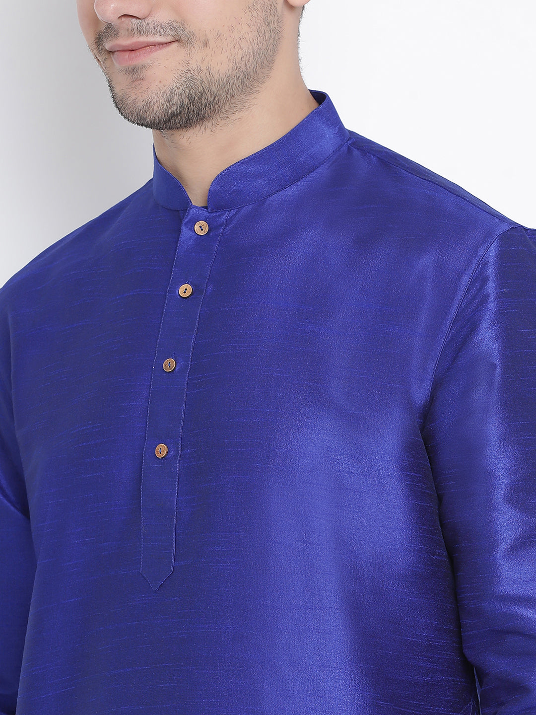 Men's Blue Cotton Silk Blend Kurta