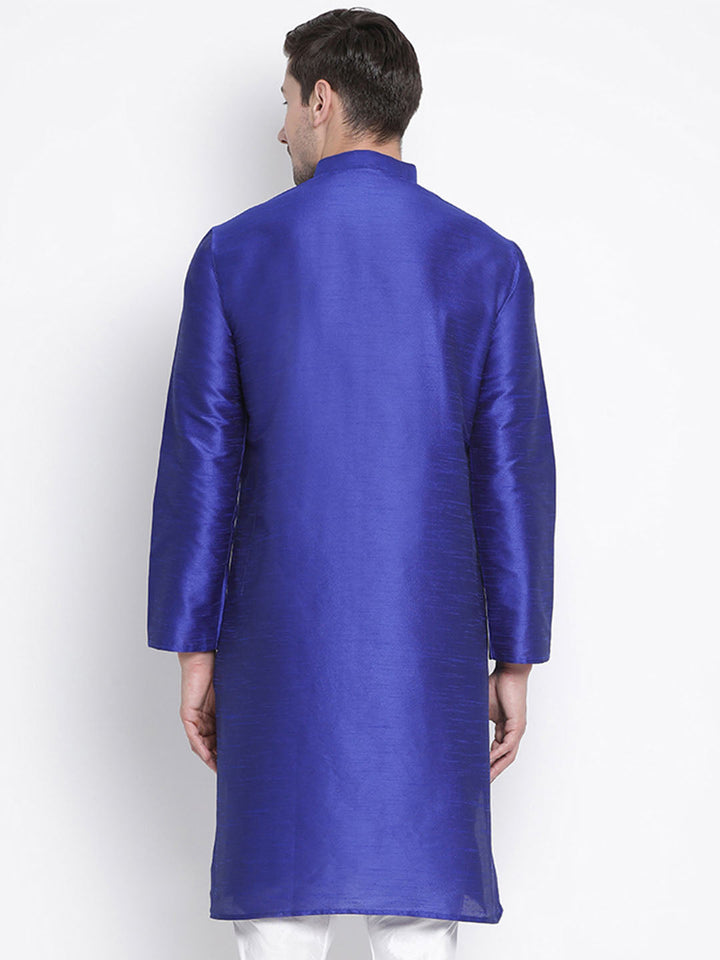 Men's Blue Cotton Silk Blend Kurta