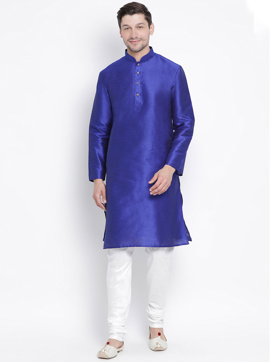 Men's Blue Cotton Silk Blend Kurta