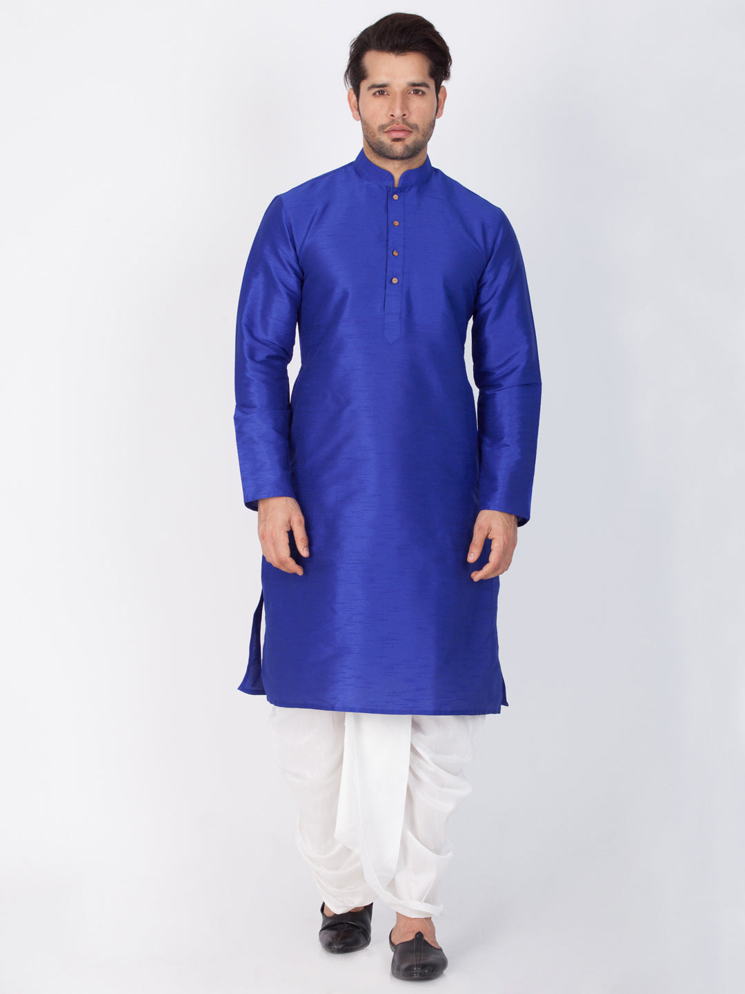 Sarvati Men's Blue Cotton Silk Blend Kurta and Dhoti Pant Set