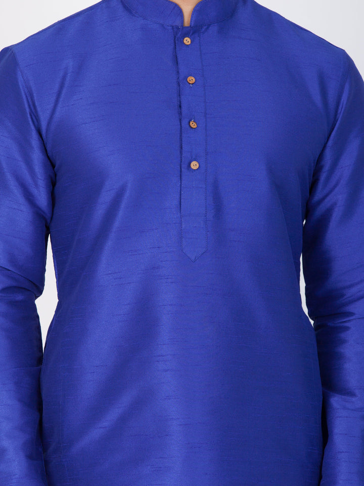 Sarvati Men's Blue Cotton Silk Blend Kurta and Dhoti Pant Set