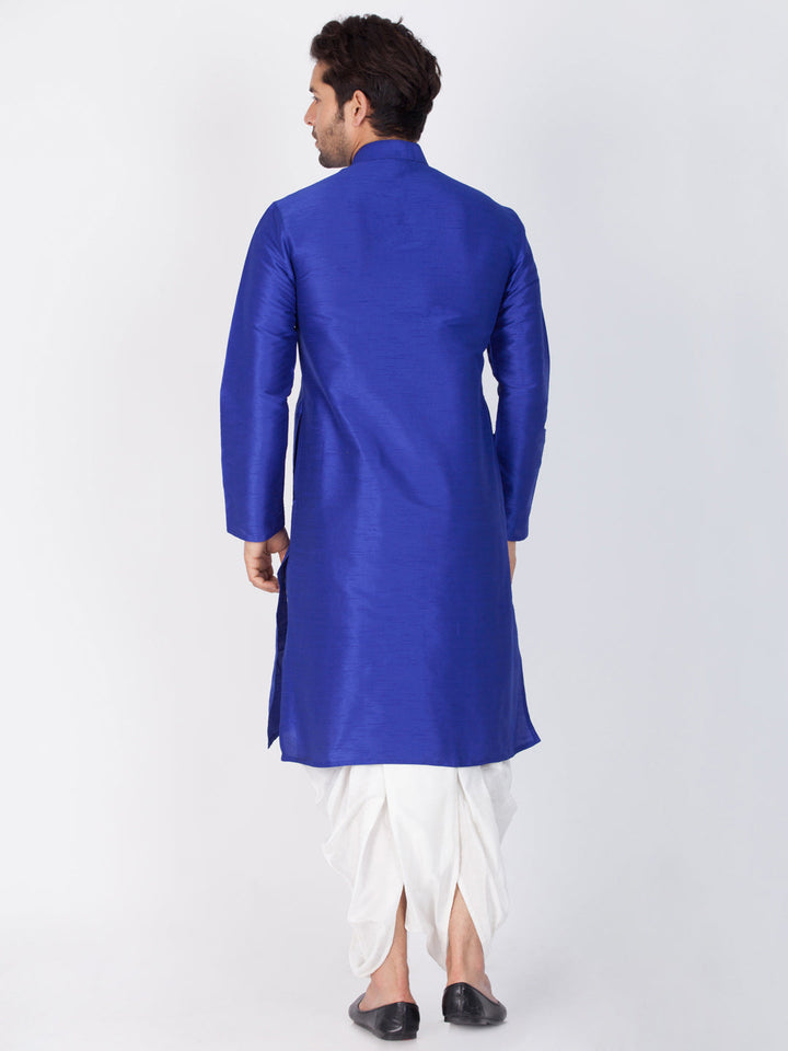 Sarvati Men's Blue Cotton Silk Blend Kurta and Dhoti Pant Set