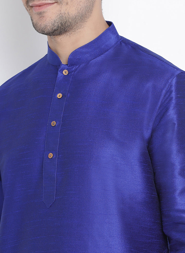 Sarvati Men's Blue Cotton Silk Blend Kurta and Pyjama Set