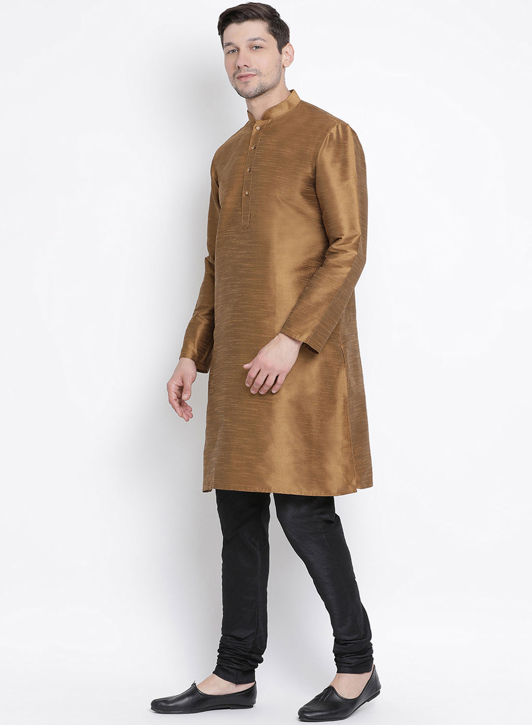 Sarvati Men's Brown Cotton Silk Blend Kurta and Pyjama Set