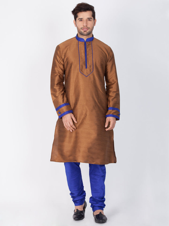 Sarvati Men's Brown Silk Blend Kurta and Pyjama Set