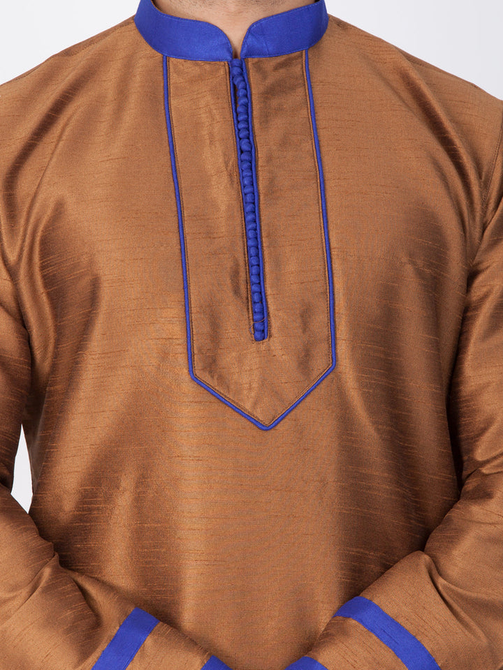 Sarvati Men's Brown Silk Blend Kurta and Pyjama Set