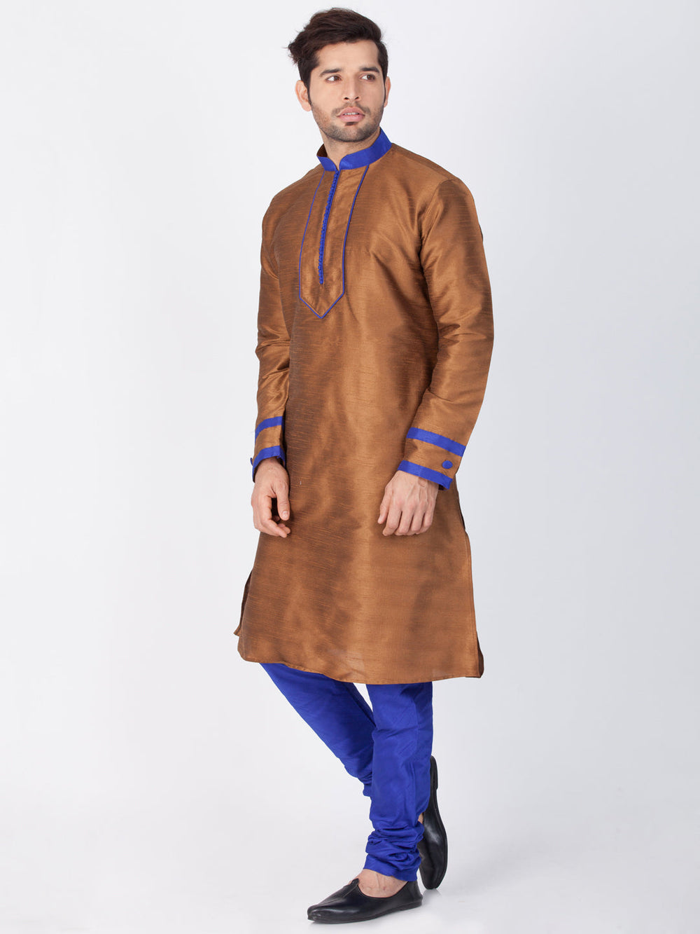 Sarvati Men's Brown Silk Blend Kurta and Pyjama Set