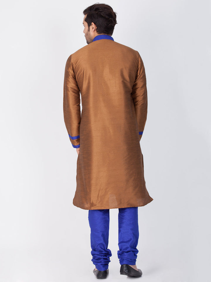 Sarvati Men's Brown Silk Blend Kurta and Pyjama Set