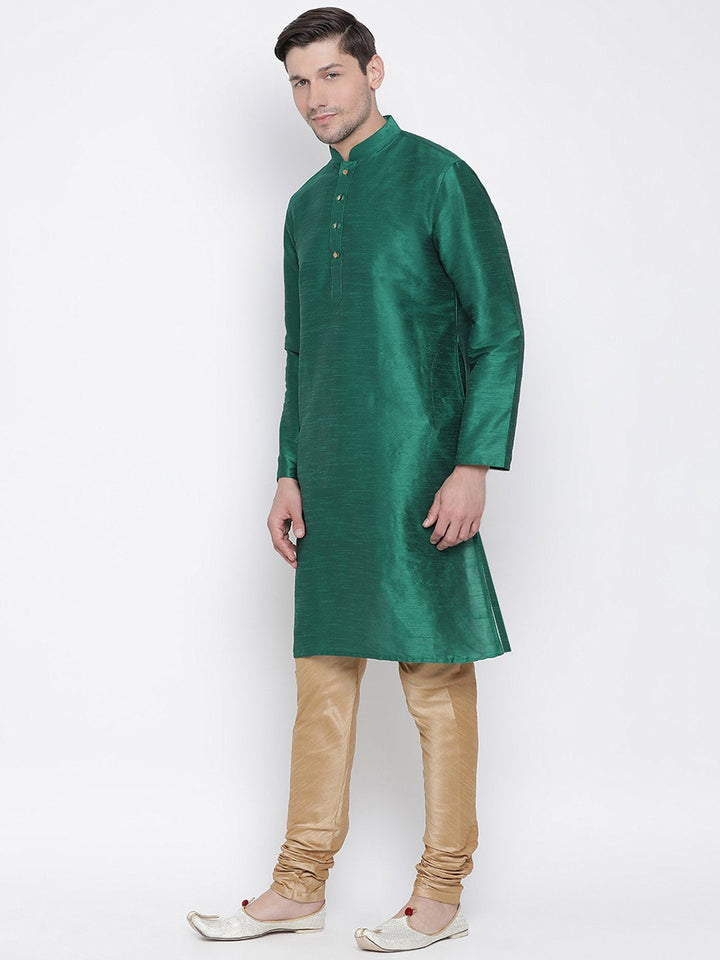 Sarvati Men's Green Cotton Silk Blend Kurta and Pyjama Set