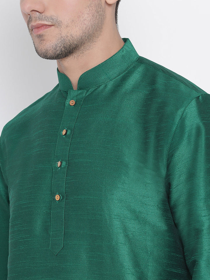 Sarvati Men's Green Cotton Silk Blend Kurta and Pyjama Set