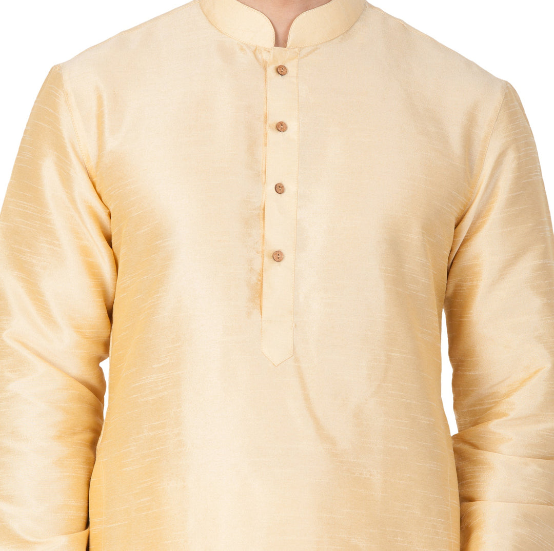 Sarvati Men's Gold Cotton Silk Blend Kurta and Dhoti Pant Set