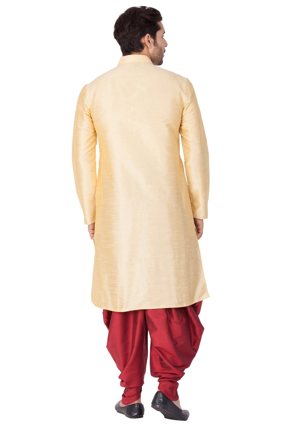 Sarvati Men's Gold Cotton Silk Blend Kurta and Dhoti Pant Set