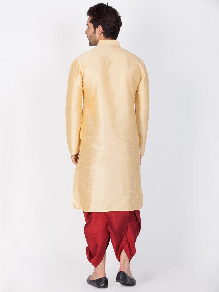 Sarvati Men's Gold Cotton Silk Blend Kurta and Dhoti Pant Set