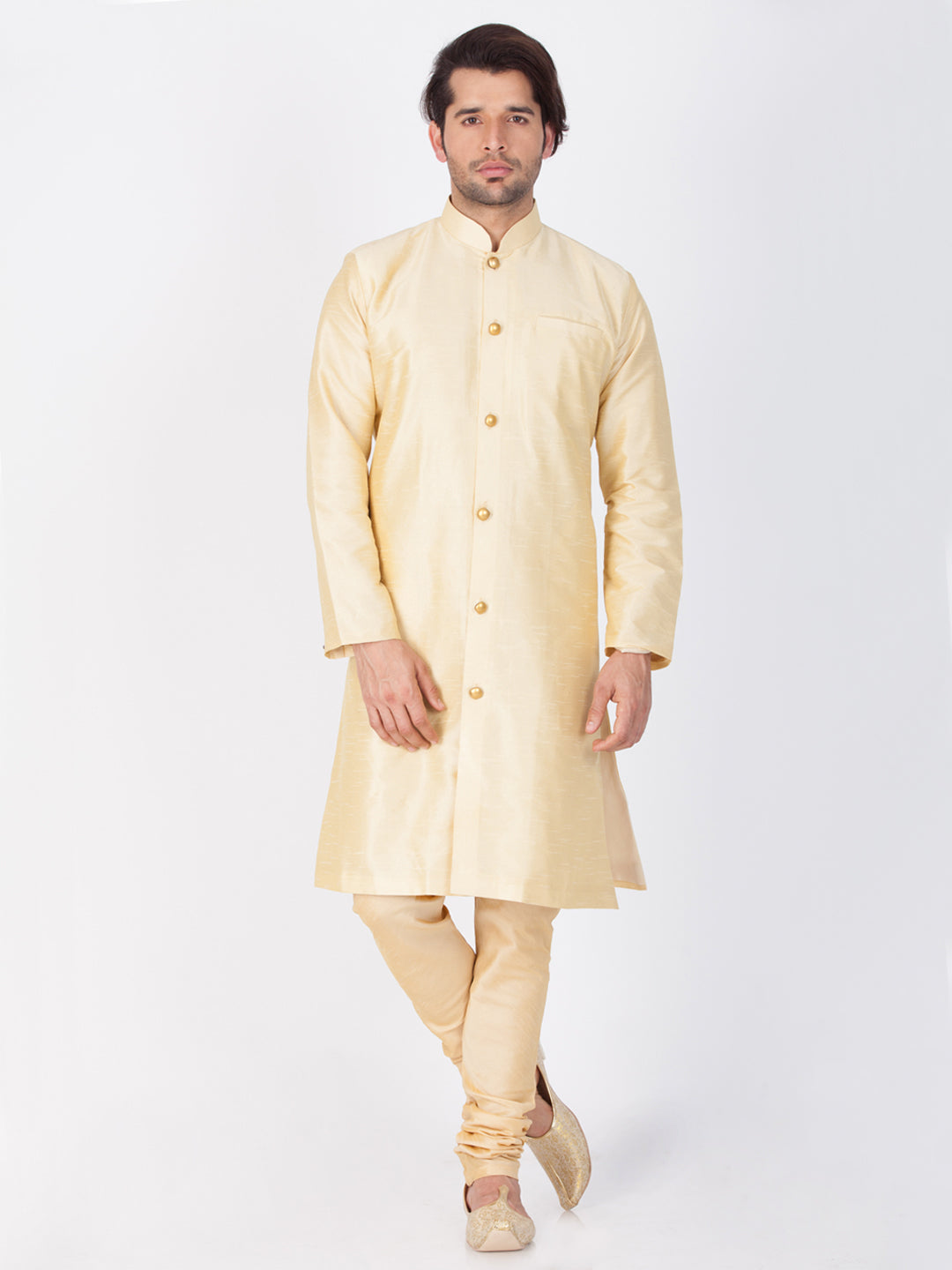 Sarvati Men's Gold Silk Blend Sherwani Set