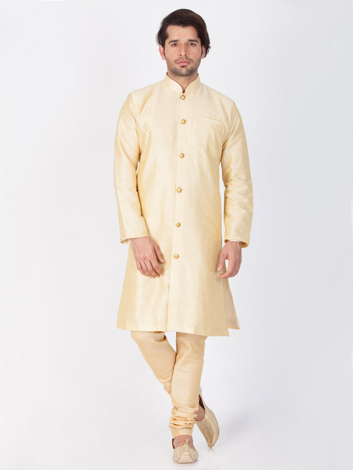 Sarvati Men's Gold Silk Blend Sherwani Set