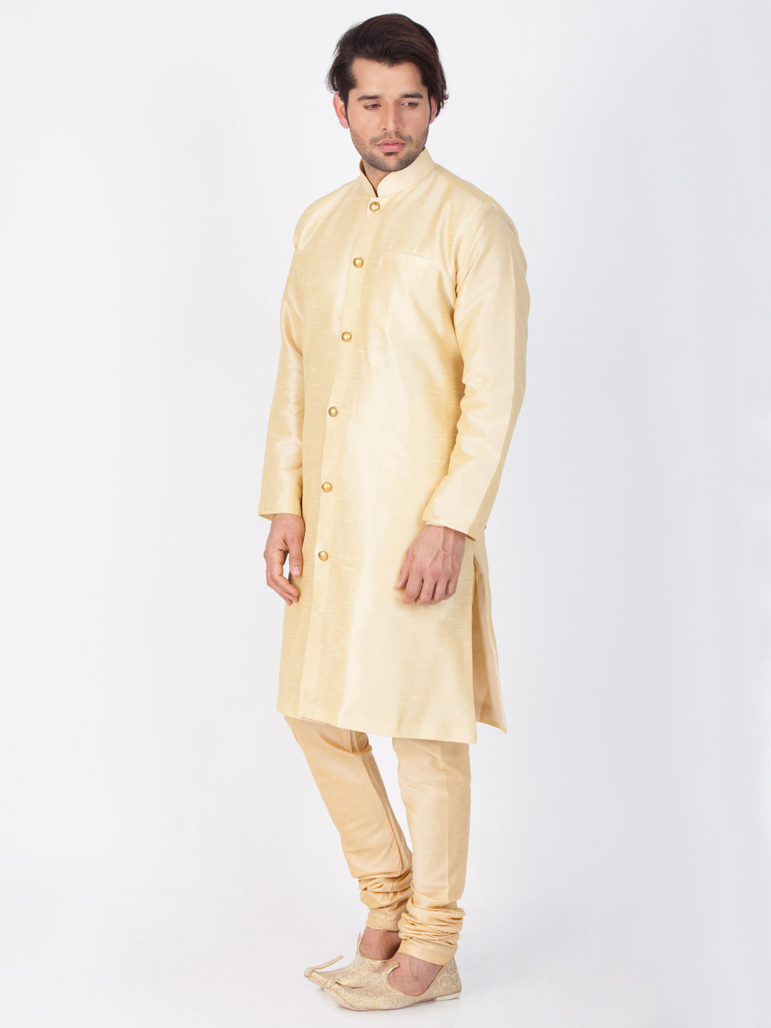 Sarvati Men's Gold Silk Blend Sherwani Set