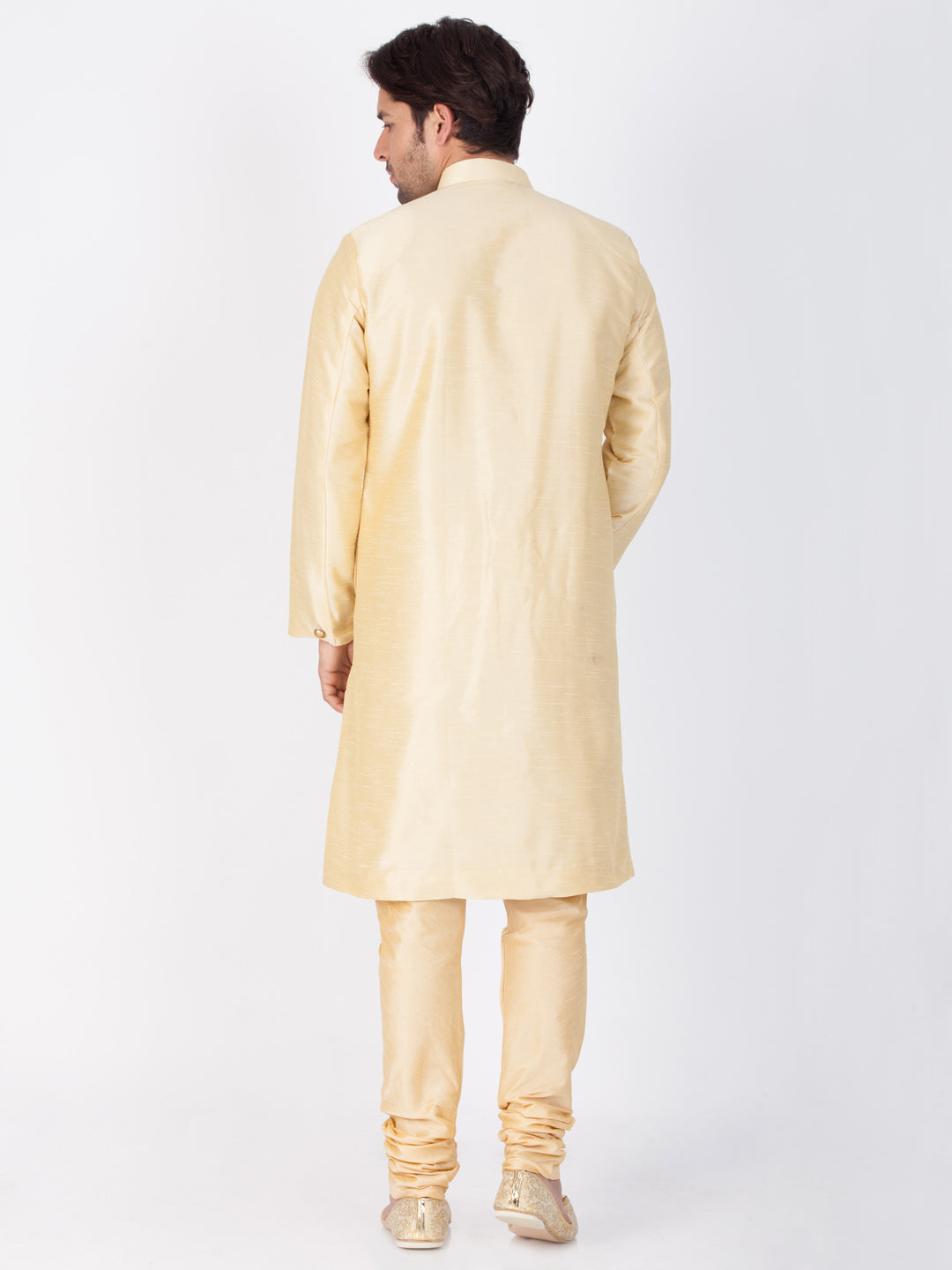 Sarvati Men's Gold Silk Blend Sherwani Set