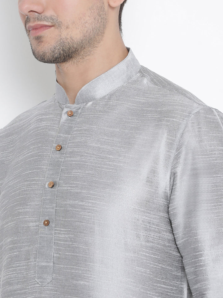 Sarvati Men's Grey Cotton Silk Blend Kurta and Pyjama Set