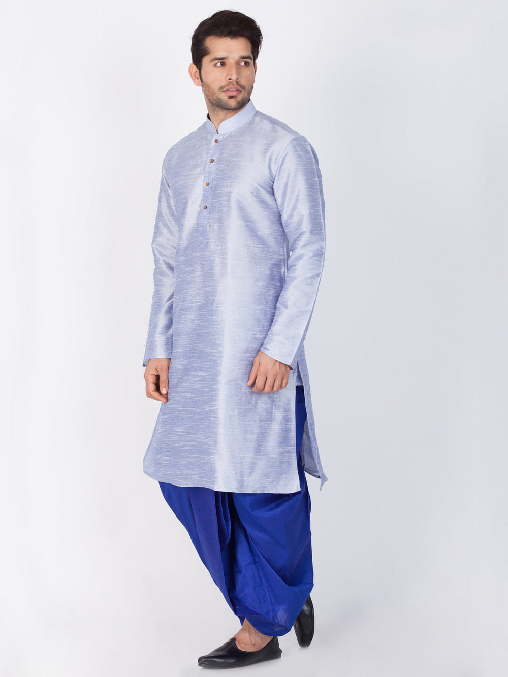 Sarvati Men's Light Blue Cotton Silk Blend Kurta and Dhoti Pant Set