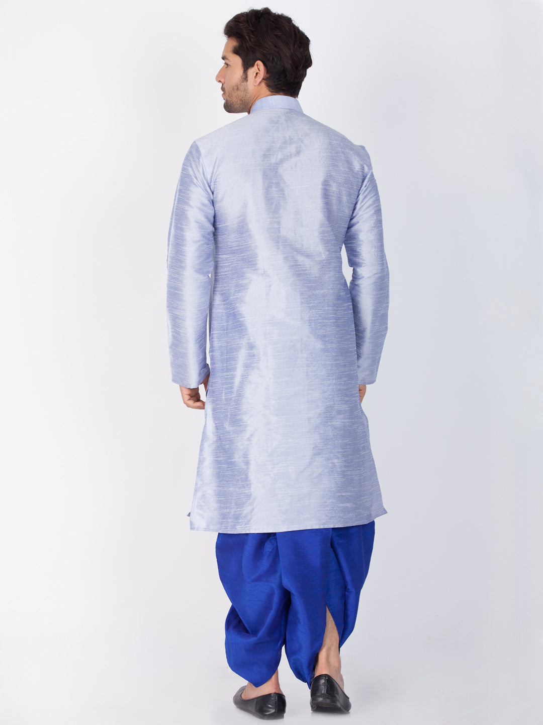 Sarvati Men's Light Blue Cotton Silk Blend Kurta and Dhoti Pant Set