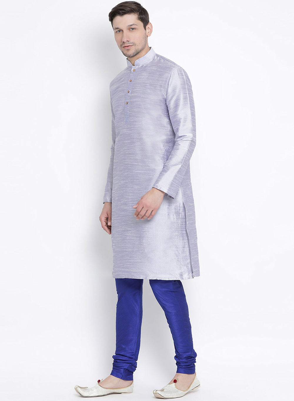 Sarvati Men's Light Blue Cotton Silk Blend Kurta and Pyjama Set