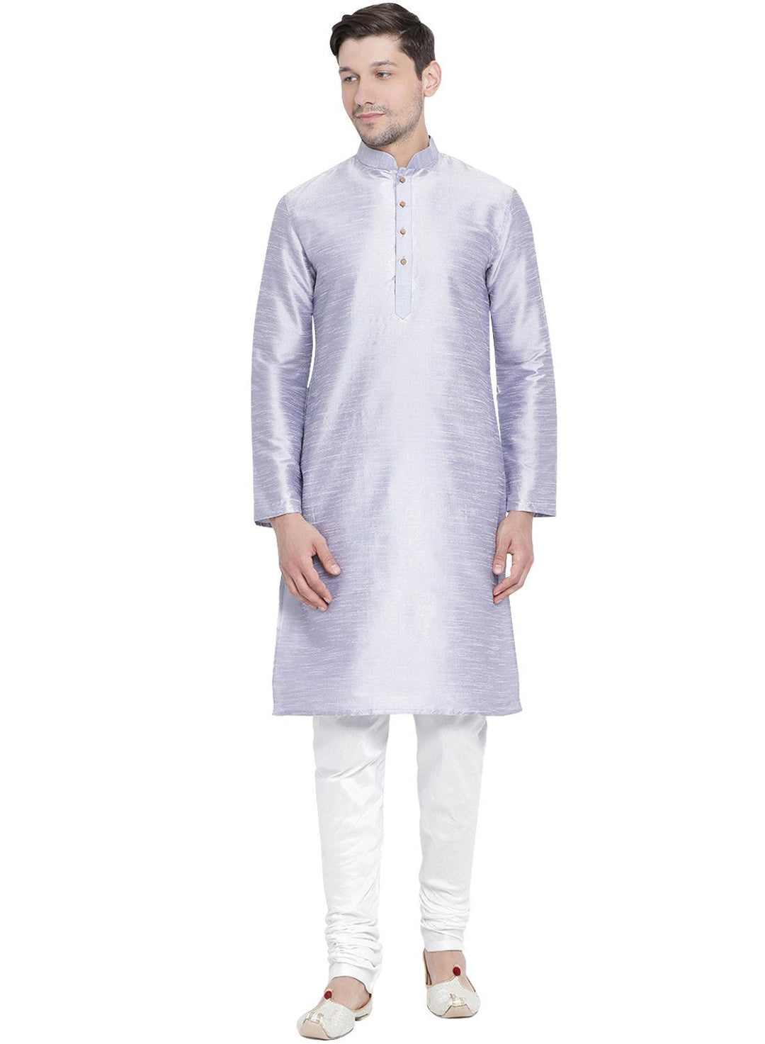 Sarvati Men's Light Blue Cotton Silk Blend Kurta and Pyjama Set