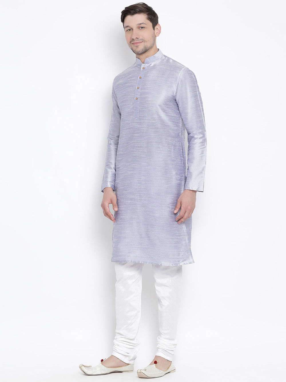 Sarvati Men's Light Blue Cotton Silk Blend Kurta and Pyjama Set