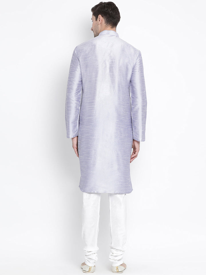 Sarvati Men's Light Blue Cotton Silk Blend Kurta and Pyjama Set