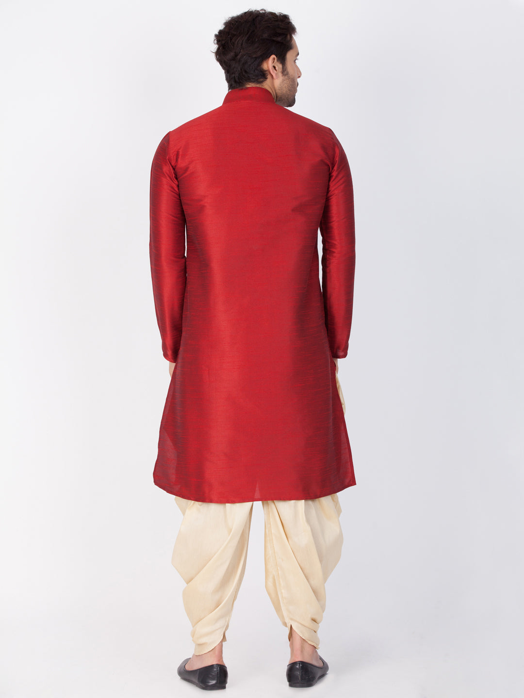 Sarvati Men's Maroon Cotton Silk Blend Kurta and Dhoti Pant Set