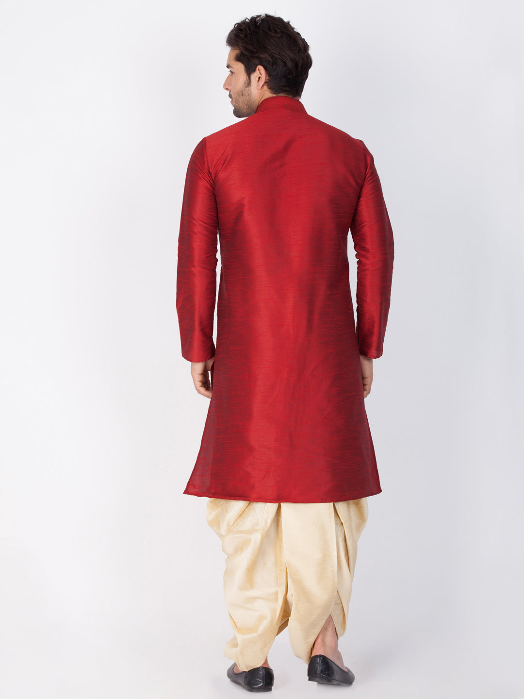 Sarvati Men's Maroon Cotton Silk Blend Kurta and Dhoti Pant Set