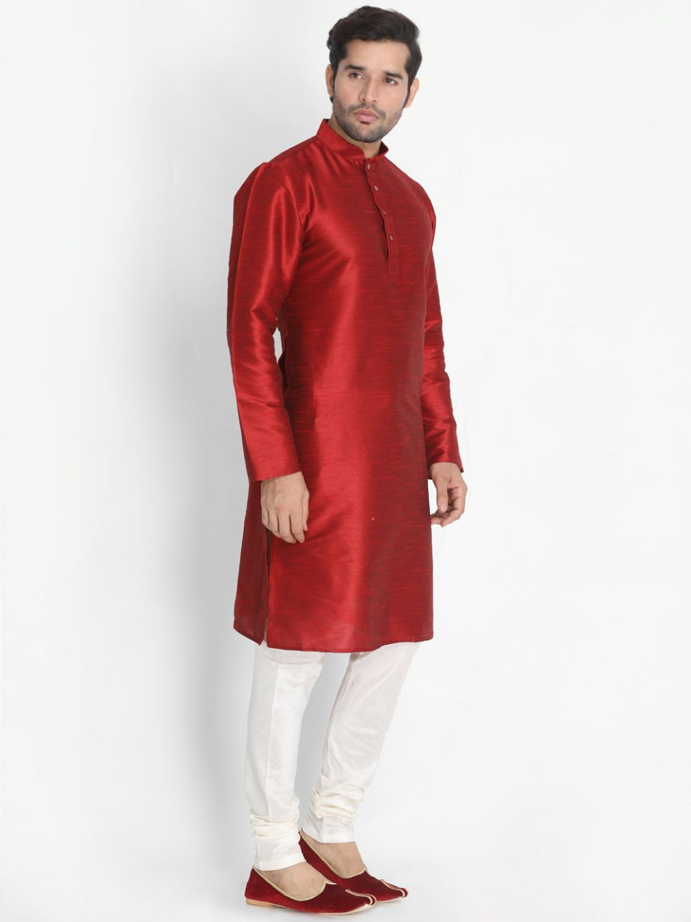 Sarvati Men's Maroon Cotton Silk Blend Kurta and Pyjama Set