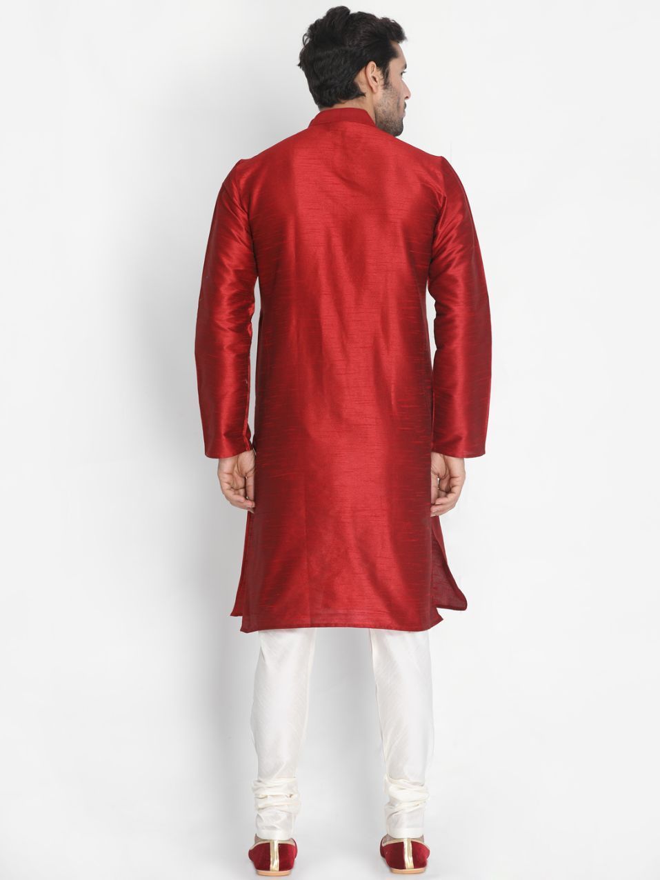 Sarvati Men's Maroon Cotton Silk Blend Kurta and Pyjama Set