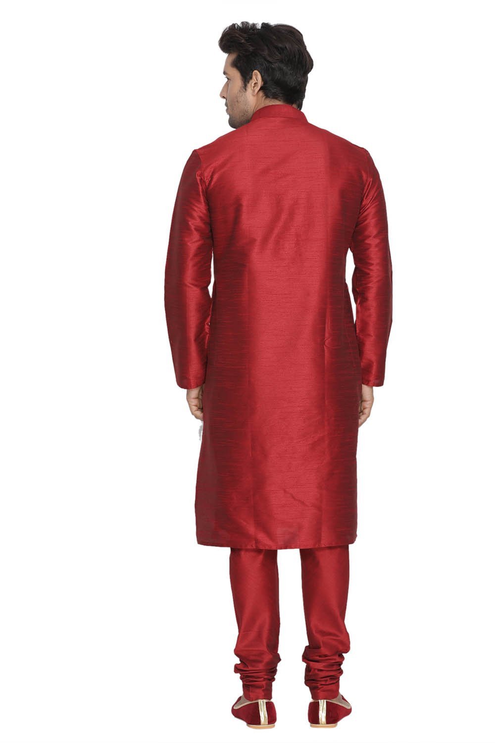 Sarvati Men's Maroon Cotton Silk Blend Kurta, Pyjama & Dupatta Set