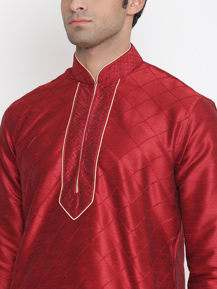 Sarvati Men's Maroon Silk Blend Kurta and Pyjama Set