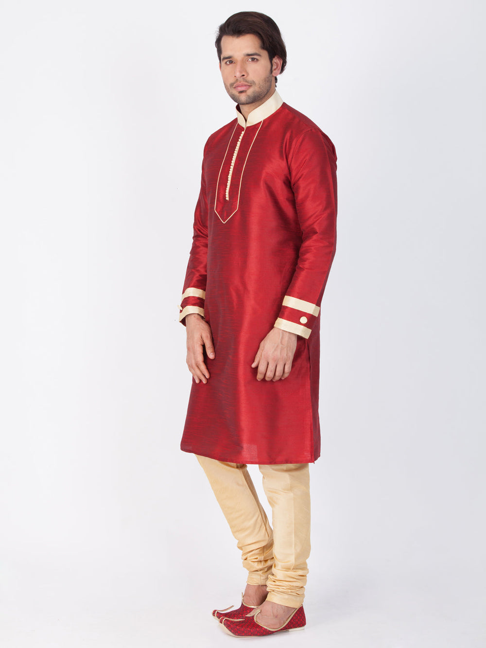 Sarvati Men's Maroon Silk Blend Kurta and Pyjama Set