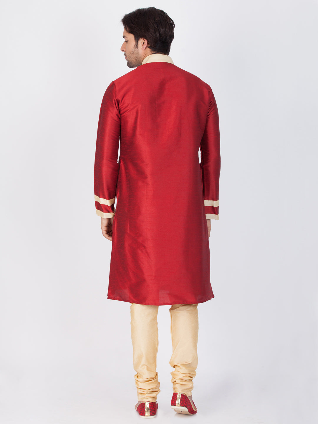 Sarvati Men's Maroon Silk Blend Kurta and Pyjama Set