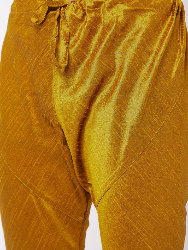Sarvati Men's Mustard Solid Silk Blend Kurta Pyjama Set