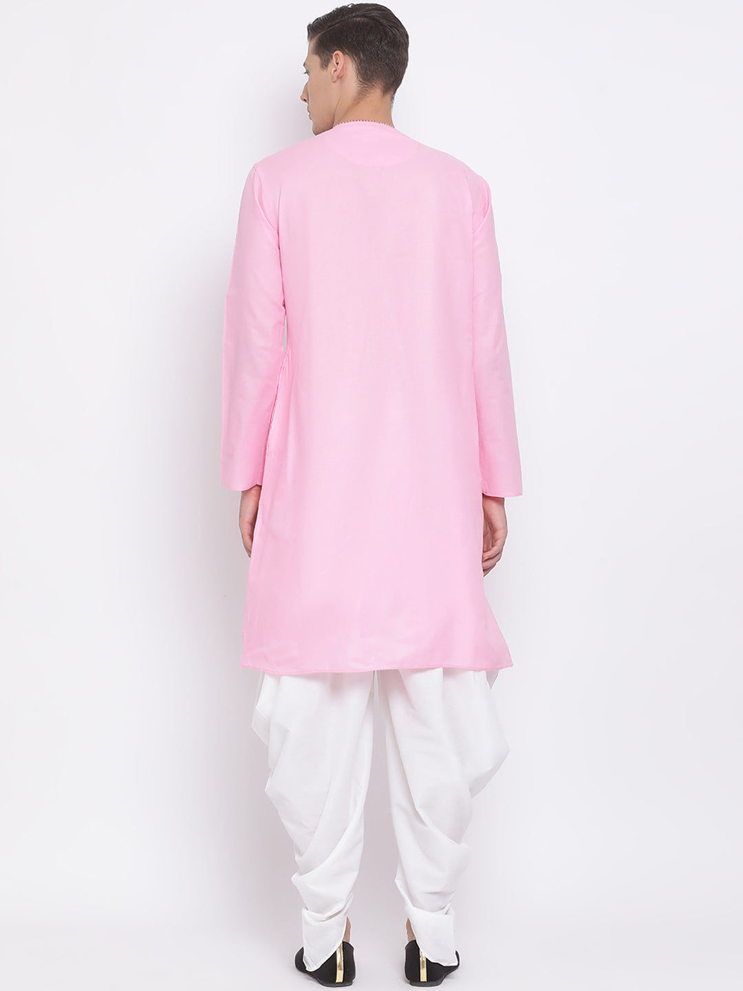 Sarvati Men's Pink Cotton Blend Kurta and White Dhoti Set