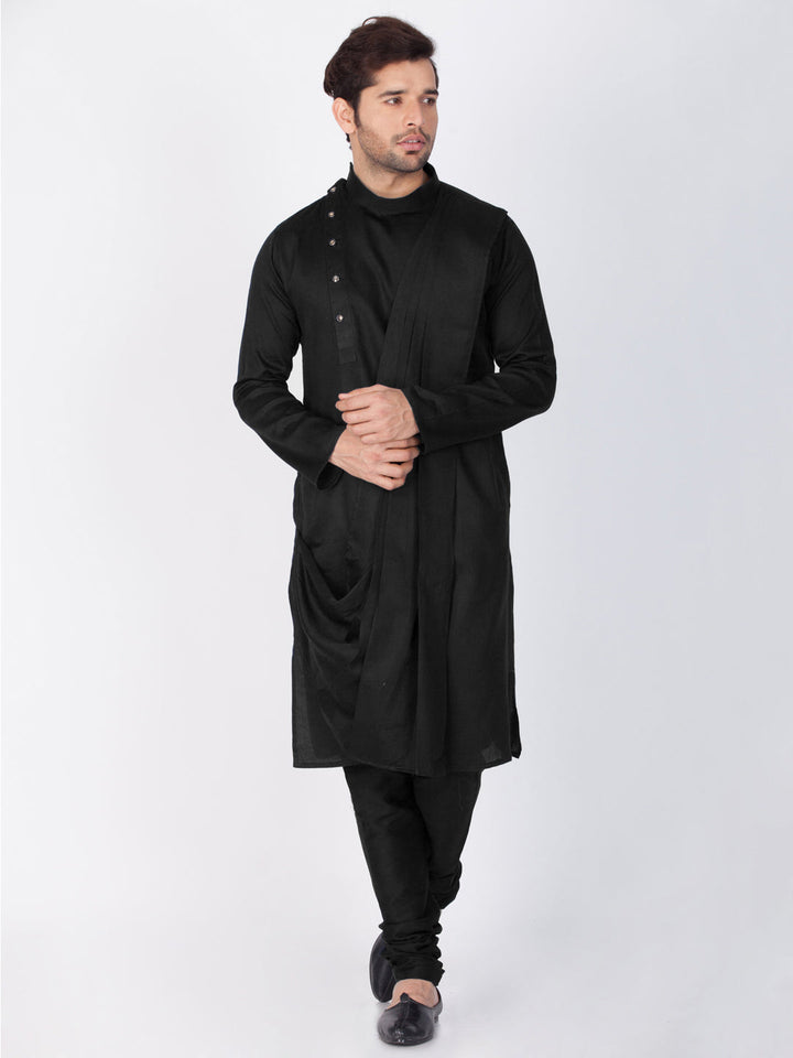 Sarvati Men's Black Cotton Kurta and Pyjama Set