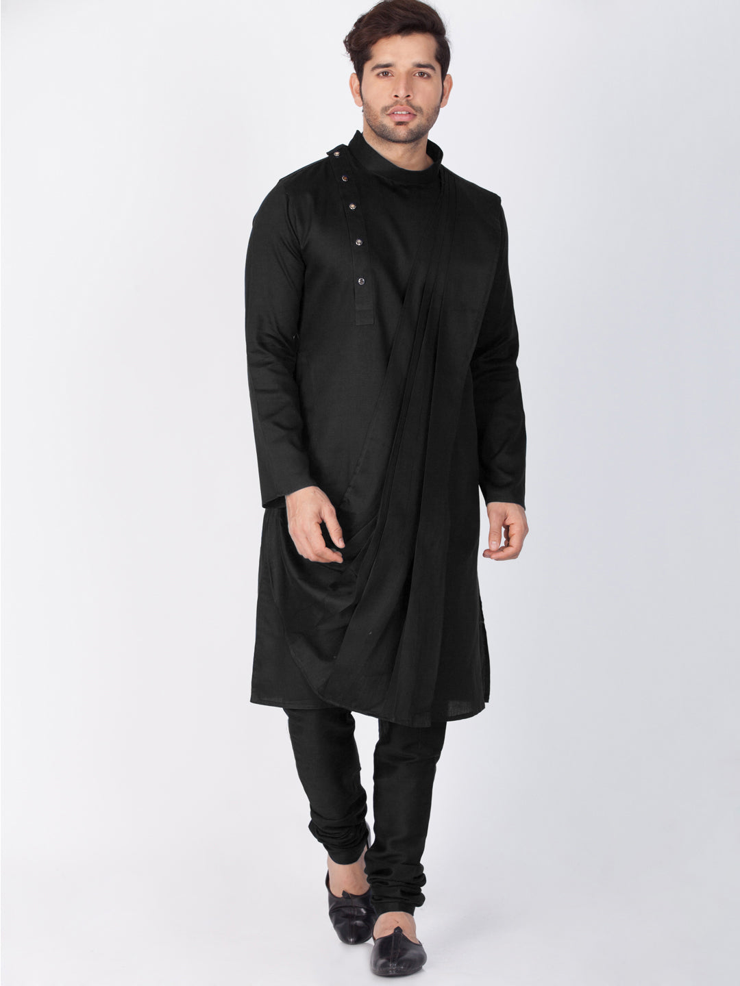 Sarvati Men's Black Cotton Kurta and Pyjama Set