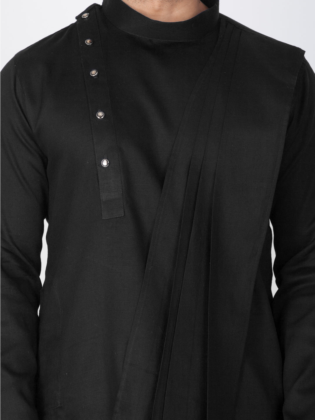 Sarvati Men's Black Cotton Kurta and Pyjama Set