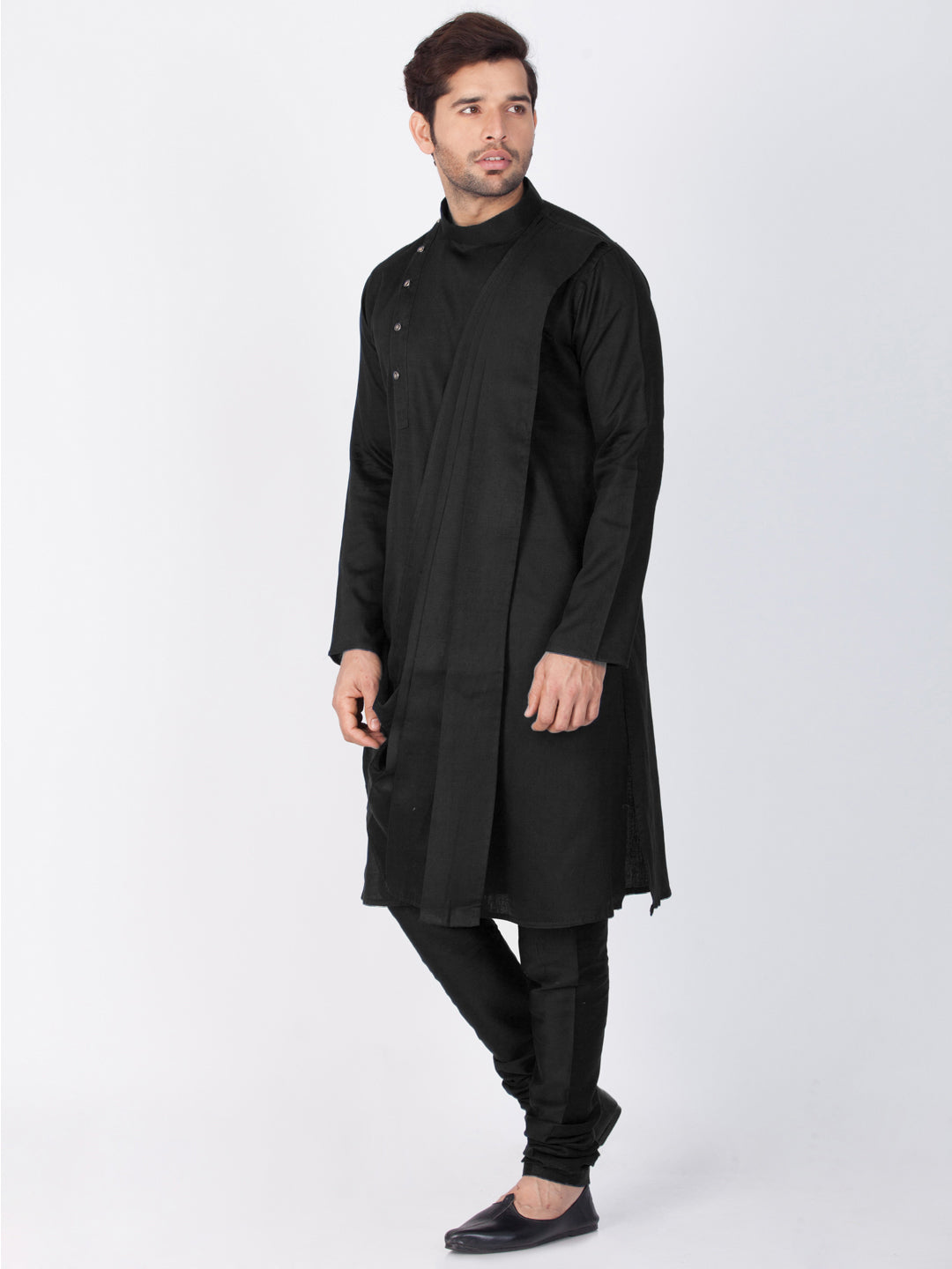 Sarvati Men's Black Cotton Kurta and Pyjama Set