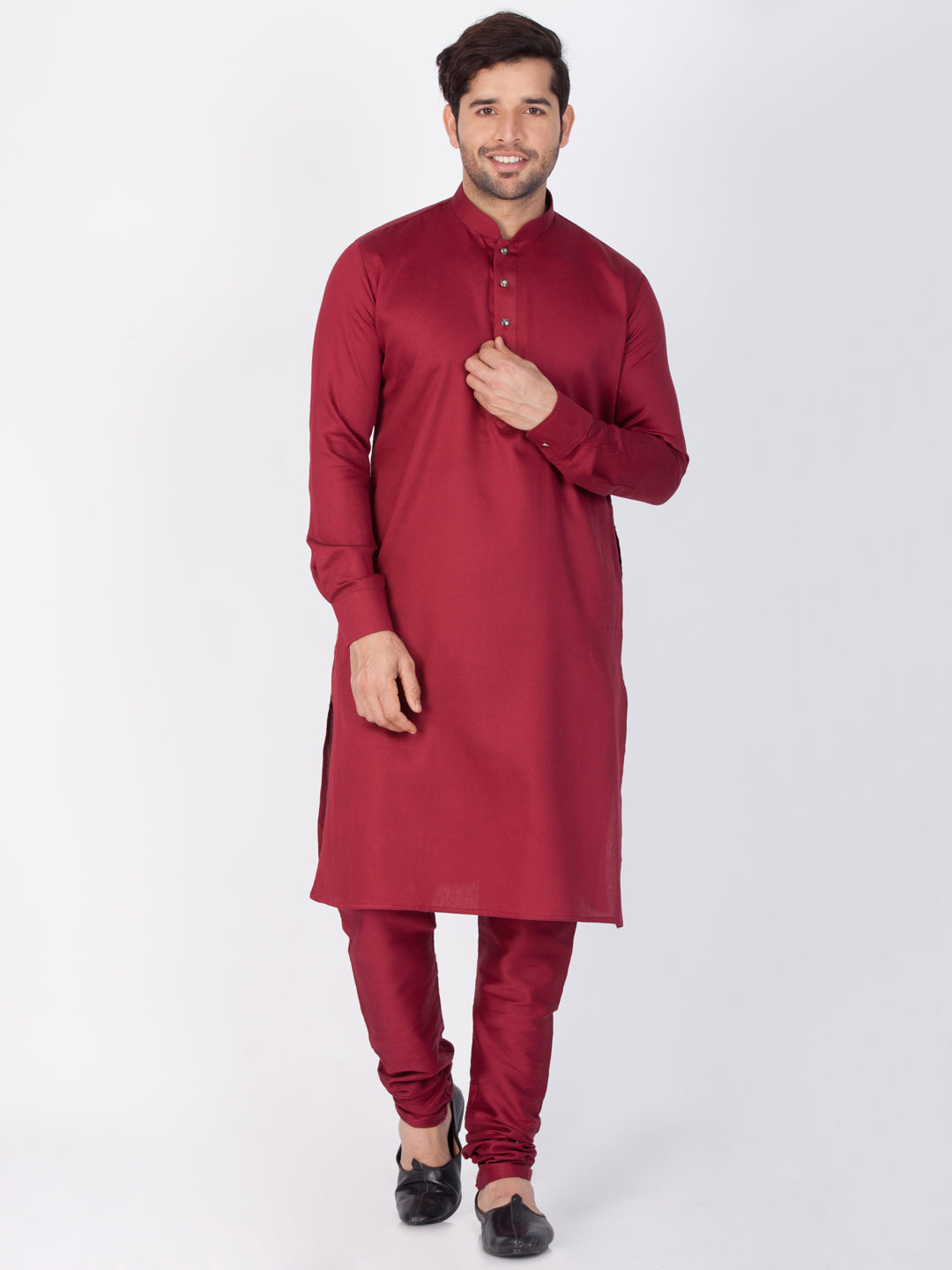 Sarvati Men's Maroon Cotton Kurta and Pyjama Set