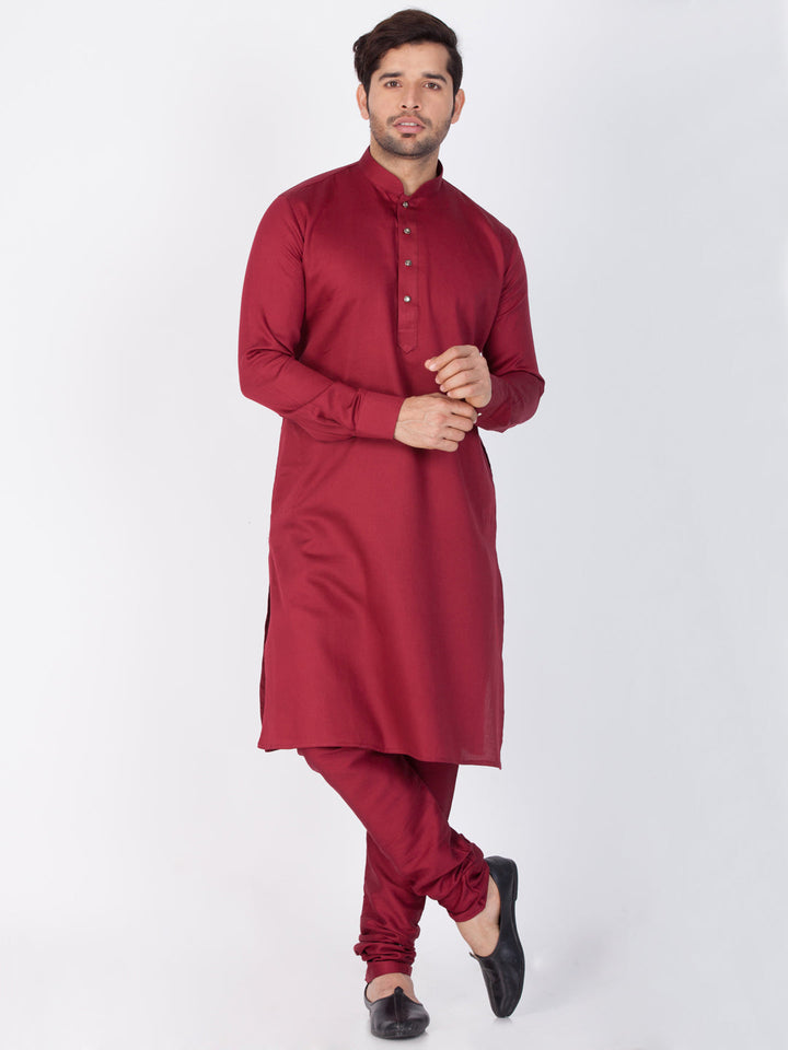 Sarvati Men's Maroon Cotton Kurta and Pyjama Set