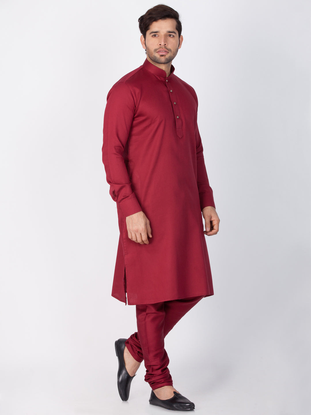 Sarvati Men's Maroon Cotton Kurta and Pyjama Set