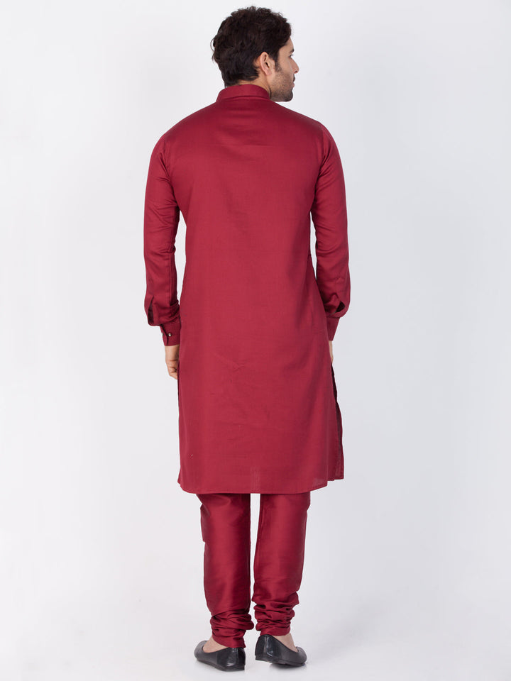 Sarvati Men's Maroon Cotton Kurta and Pyjama Set