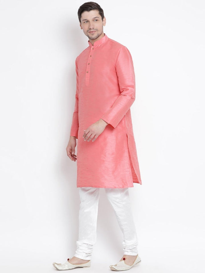 Sarvati Men's Pink Cotton Silk Blend Kurta and Pyjama Set