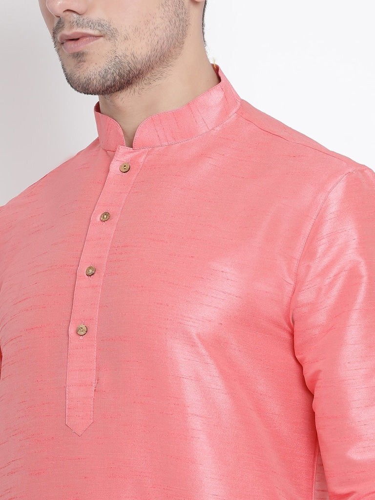 Sarvati Men's Pink Cotton Silk Blend Kurta and Pyjama Set