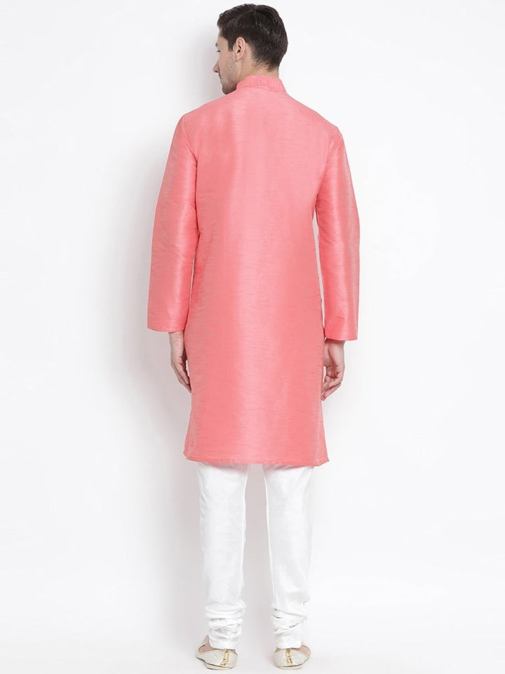 Sarvati Men's Pink Cotton Silk Blend Kurta and Pyjama Set